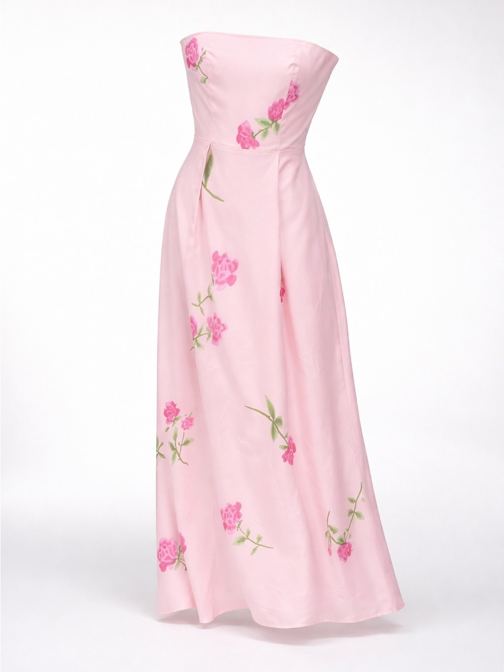 Strapless Pink Floral Maxi Dress